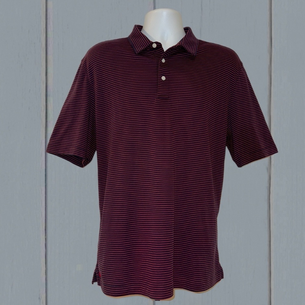 UNTUCKit Men’s Polo Shirt XL Red Navy Stripe Cotton Short Sleeve “Axios”